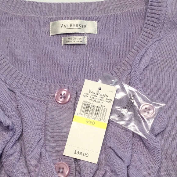 Van Heusen Lilac Button Sweater Cardigan Ruffles - Picture 4 of 6